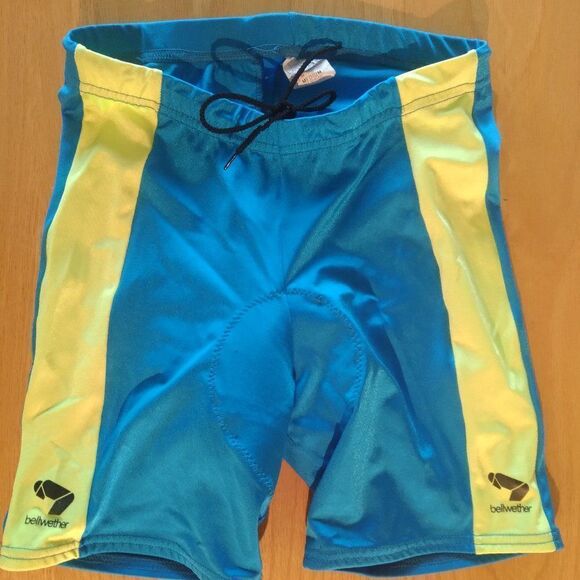 Vintage 90s Bellwether Neon Stripe Spandex Cycling Shorts Athletic - Picture 1 of 6